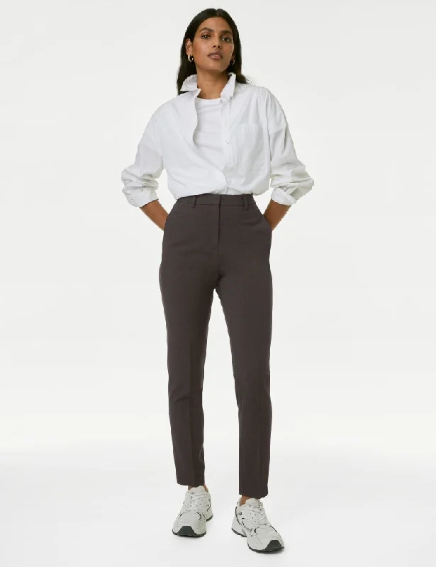 Slim Fit Ankle Grazer Trousers with Stretch Trousers Satin Smooth