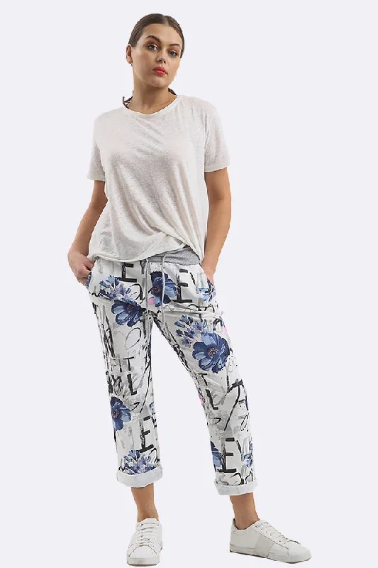 Shayla Cotton Floral Printed Drawstring Foldover Hem Trouser Trousers Top Rated