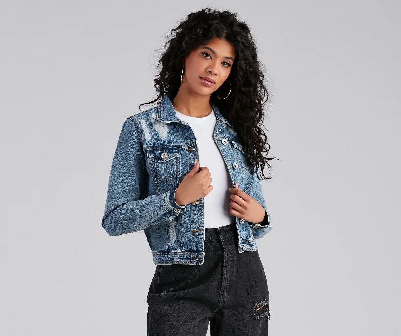 Ready To Roll Destructed Denim Jacket Chenille Fabric Brocade Fabric Lace Fabric