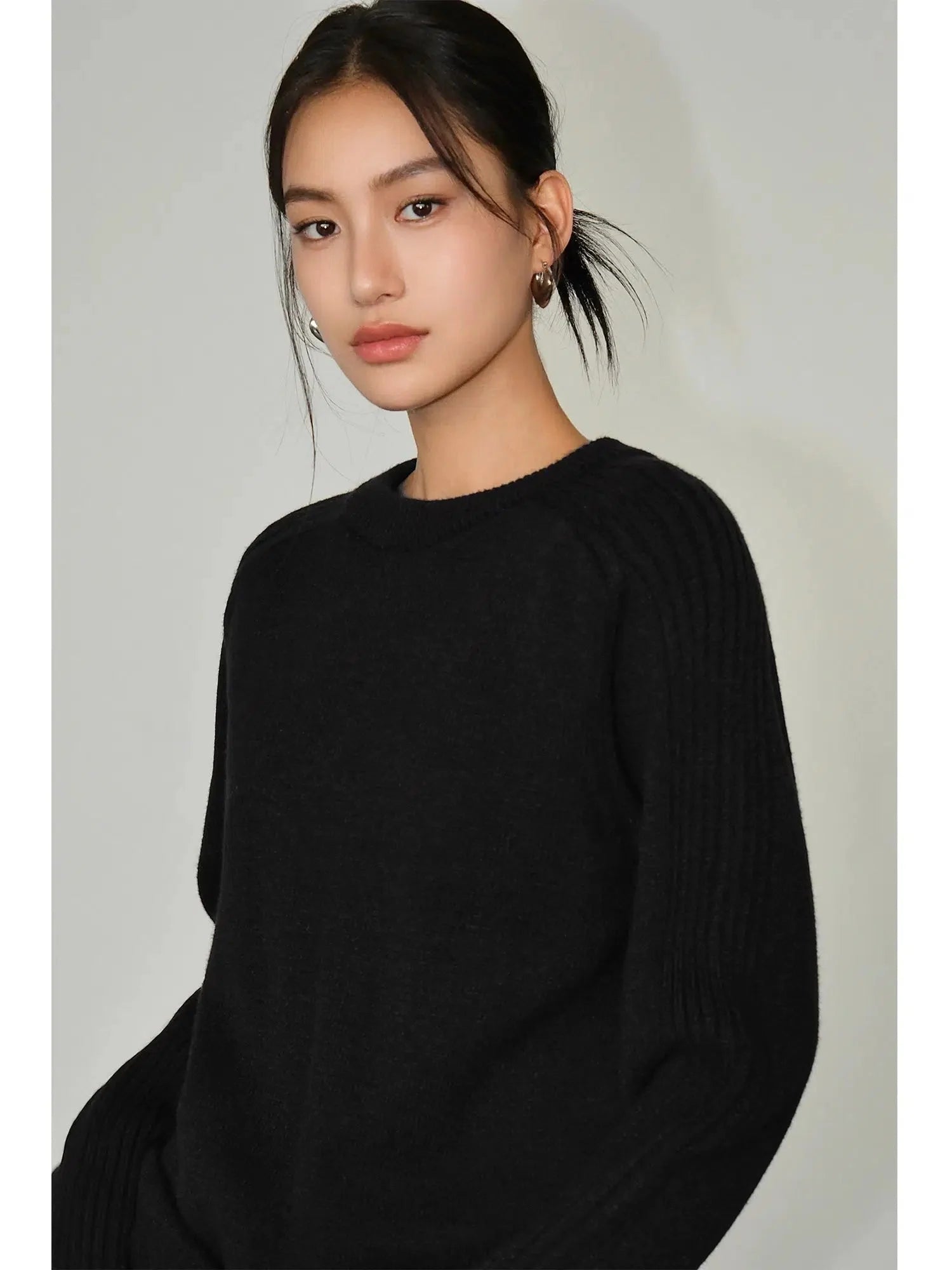 Basic Crew Neck Sweater Cashmere Blend Cotton Blend Poly Blend