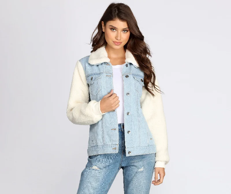 Sherpa Sleeve Denim Jacket Chenille Jacket Brocade Jacket Lace Jacket