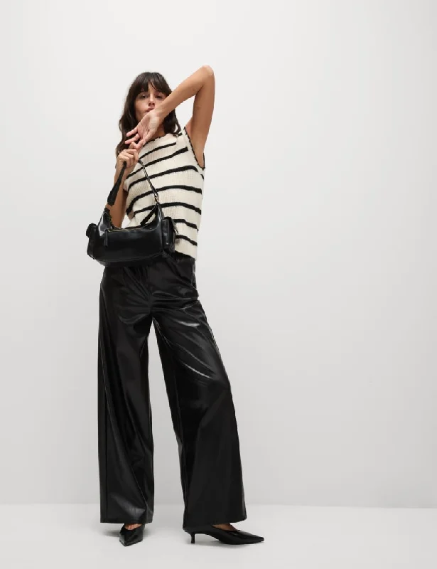 Leather Look Wide Leg Trousers Trousers Denim Distressed