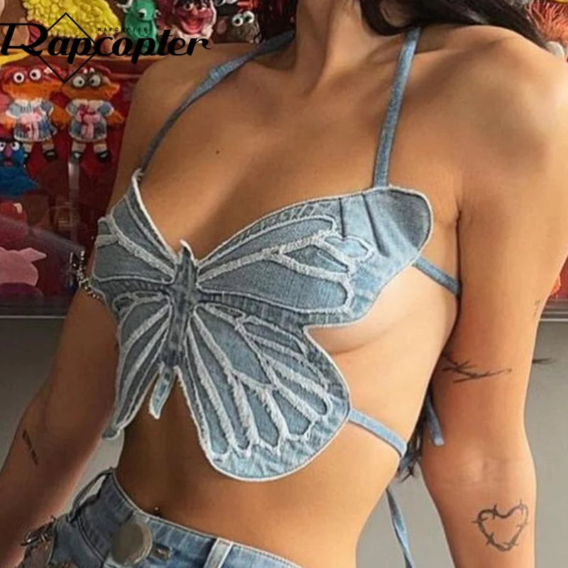 Butterfly Jeans Crop Top Terry Blend Velvet Blend Canvas Blend