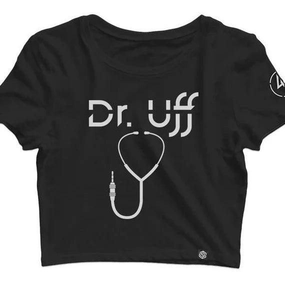 Dr. Uff Crop Top (schwarz) Hooded Caped Shawl Collar