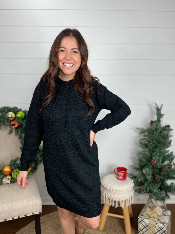 Easy Does It Hooded Sweater Dress Zippered Front Buttoned Front Snap Front