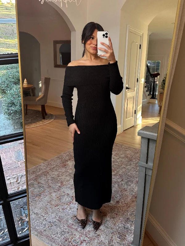 Off Shoulder Black Sweater Dress Casual Formal Business