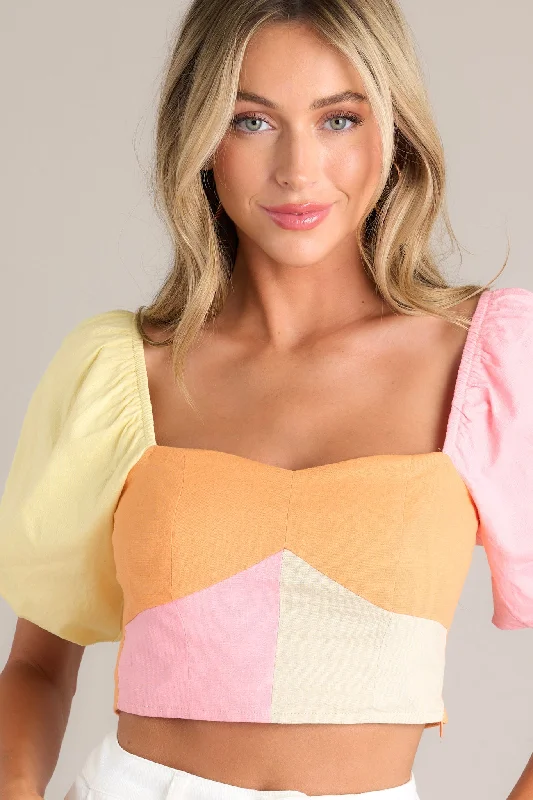 Sorbet Swirl Pastel Multi Crop Top Collared Crew Neck Turtle Neck