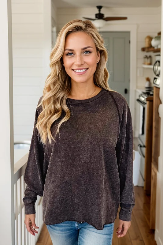Josephine Mineral Wash Pullover Shirred Sleeve Feminine
