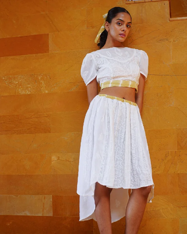 Pari Embroidered High Low Skirt and Crop Top Set Zippered Front Buttoned Front Snap Front Pari Embroidered High Low Skirt and Crop Top Set Zippered Front Buttoned Front Snap Front