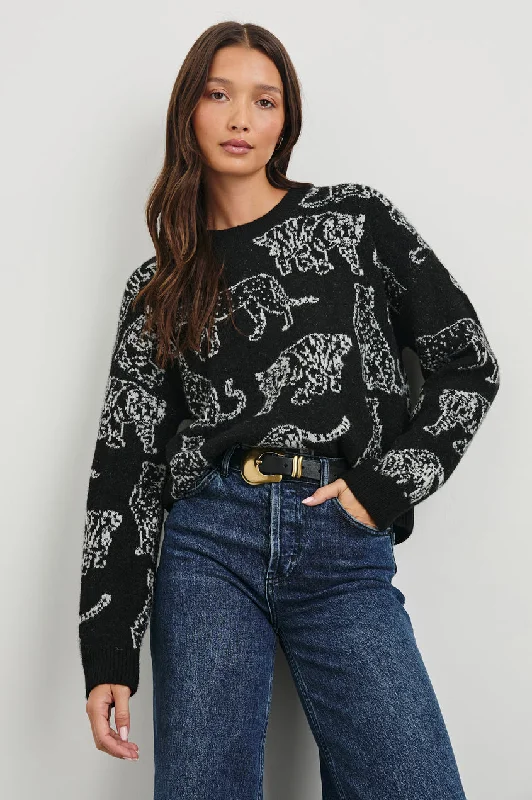 Perci Sweater - Charcoal Cats Beaded Sweater Sequined Faux Fur