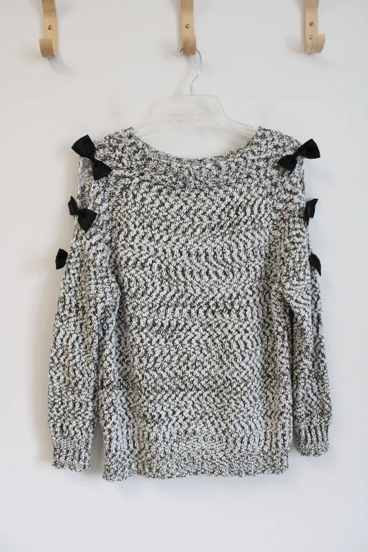 Shein Green & White Bow Open Sleeved Sweater | M Chenille Brocade Lace