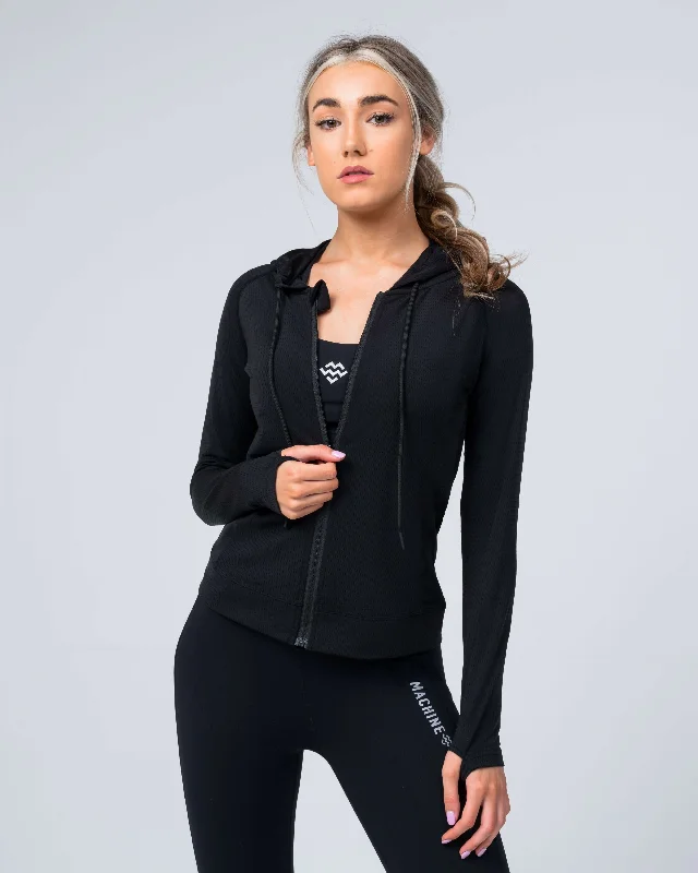 Edge Full Zip Jacket (Black) Satin Jacket Silk Jacket Chiffon Jacket