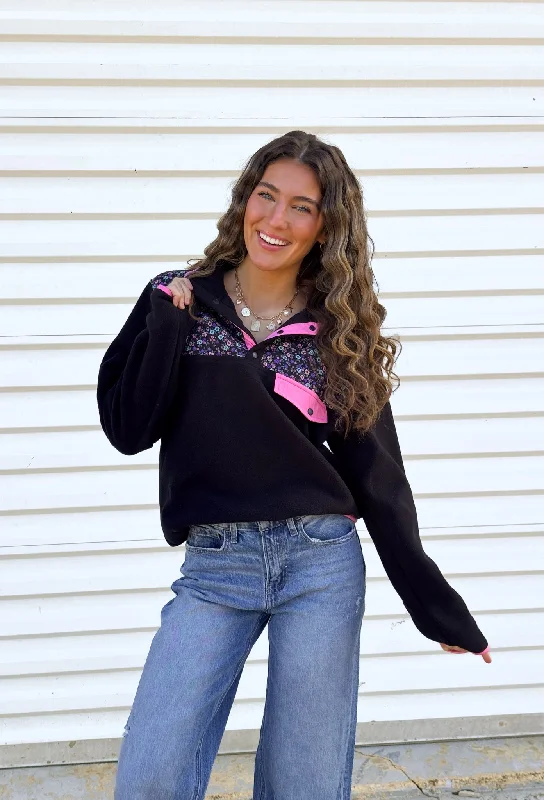 Felt The Chill Pullover in Black Jewel Neck Pullover