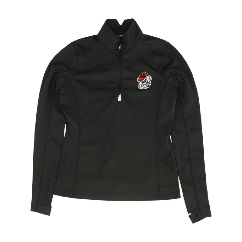 Black Solid Georgia Bulldogs 1/4 Zip Pullover Batwing Sleeve Top