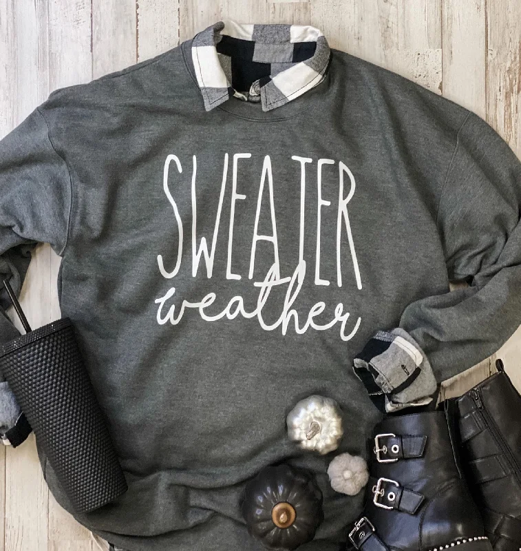 Cozy "Sweater Weather" Sweatshirt - Charcoal Gray Lace Blend Ribbed Blend Corduroy Blend
