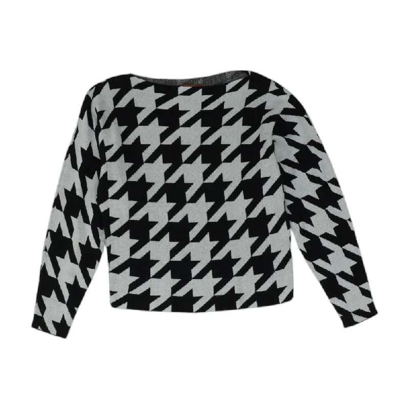 Black Houndstooth Pullover Sweater Scalloped Neck Pullover