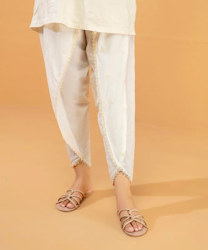 Embroidered White Trouser - LTE 435 Trousers Print Floral