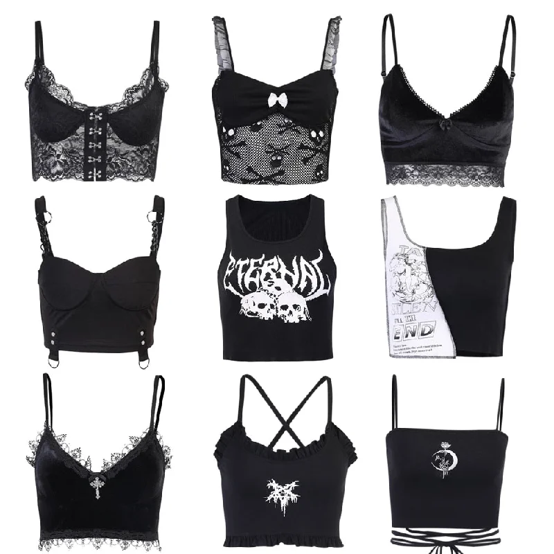 Gothic Crop Top Lace Blend Ribbed Blend Corduroy Blend