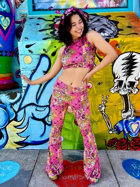 Ellie Paisley Velvet Crop Top #2 Elasticated Padded Insulated