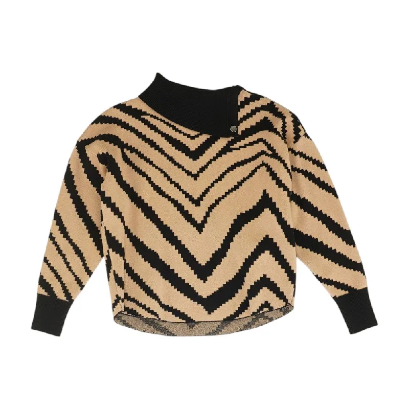 Tan Chevron Pullover Sweater Peter Pan Collar