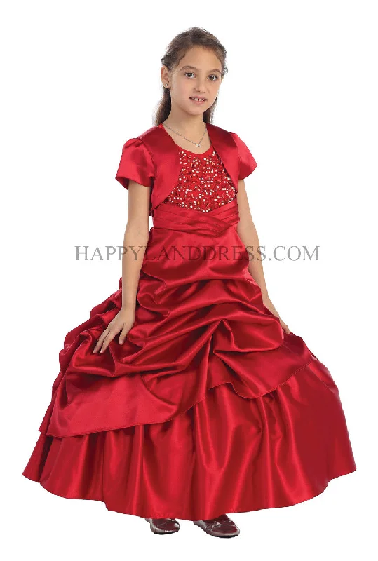 D0313 Floor Length, Satin Jacket Dress With Stone-Beads Bodice (4 Diff. Colors) Chenille Fabric Brocade Fabric Lace Fabric