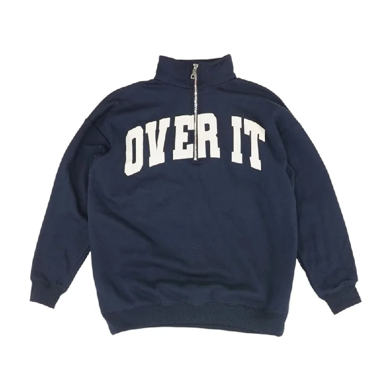 Navy Solid 1/4 Zip Pullover Crew Neck Wool