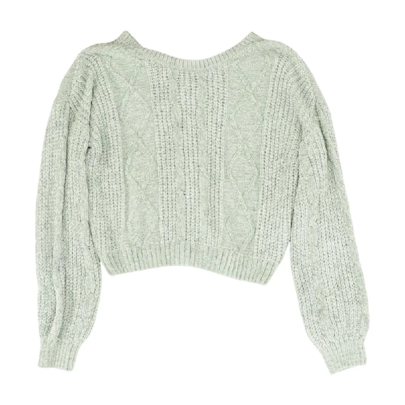 Green Solid Pullover Sweater Button Front Sweater