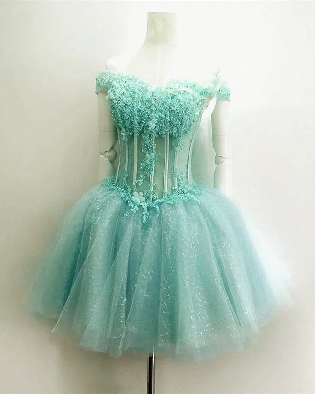 Short Light Blue Corset Homecoming Dresses Lace Appliques