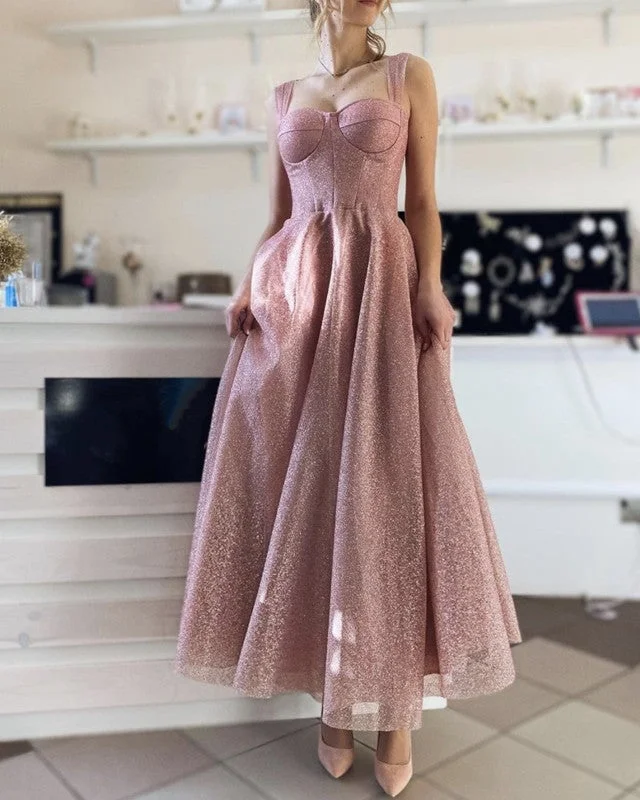 Sparkly Sweetheart Corset Spaghetti Strap Formal Dresses