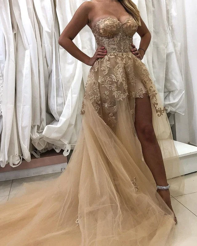 Lace Embroidery Sweetheart Corset Tulle Split Dresses