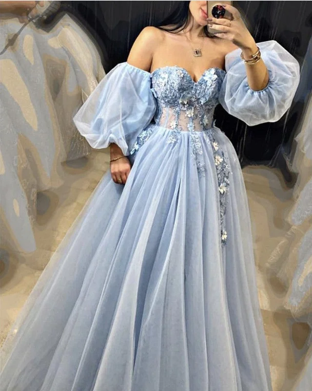 Tulle Sweetheart Corset Prom Dresses Lace Embroidery With Removable Sleeves
