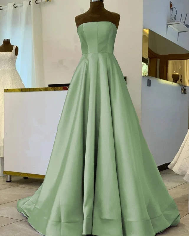 Strapless Corset Floor Length Satin Dresses