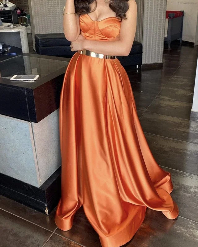 Long Satin Sweetheart Corset Dresses