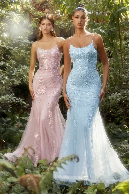 ANDREA & LEO A1131 Beaded Lace Scoop Tulle Mermaid Dress