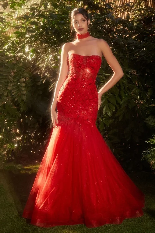 Andrea & Leo Couture A1345 Long Shimmer Sheer Mermaid Prom Dress Corset Choker Gown