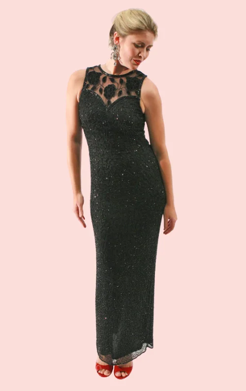 Beaded Column Dress - Black