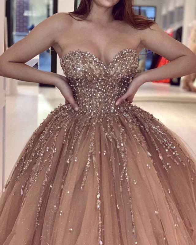 Beaded Sweetheart Corset Tulle Ball Gown Dresses
