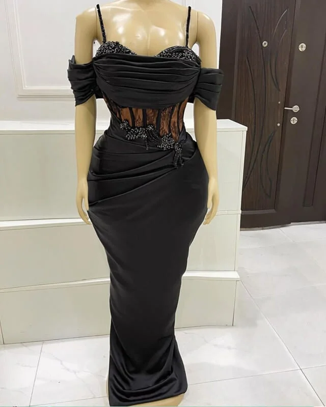 Black Mermaid Corset Prom Dresses Appliques Beaded