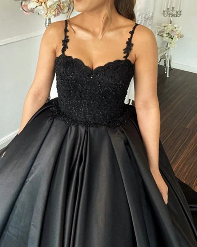 Black Satin Ball Gown Corset Dresses