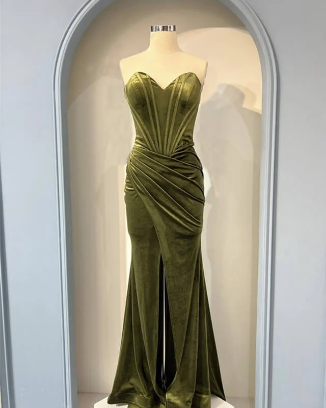 Mermaid Olive Green Velvet Corset Dress
