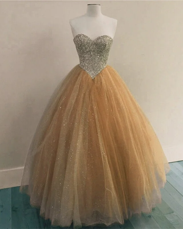 Beaded Sweetheart Champagne Ball Gown Corset Dresses