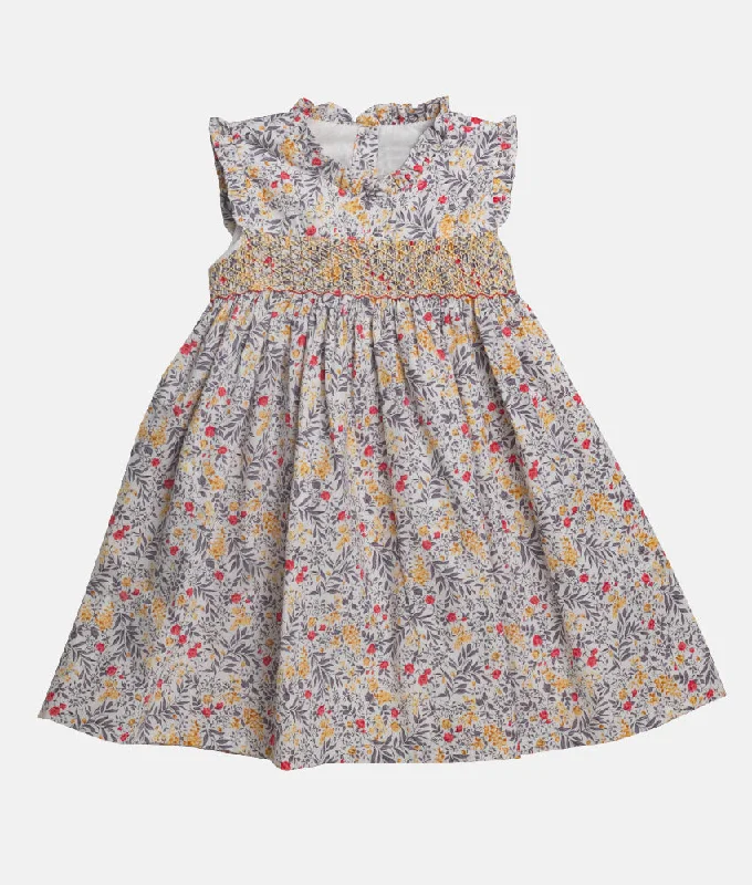 Collared Yellow & Red  Smocked Girls Dress