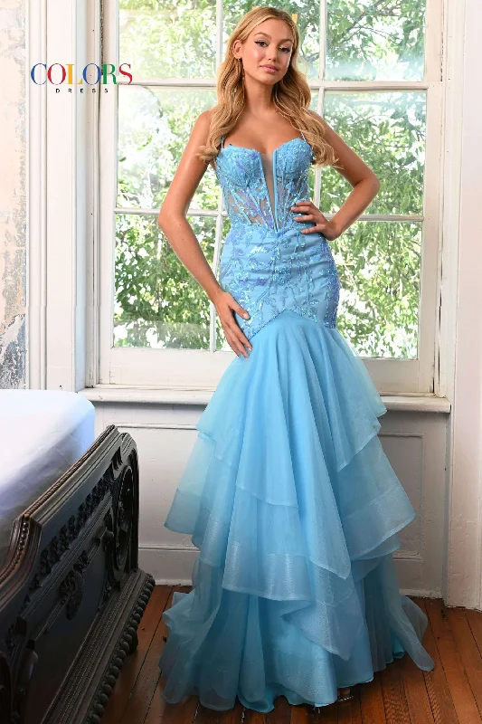 Colors Dress -3212 Deep Plunging Corset Mermaid Dress