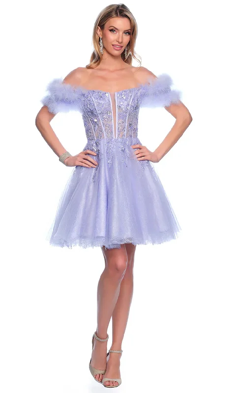 Dave & Johnny 11775 - Feather Sleeve Tulle Cocktail Dress