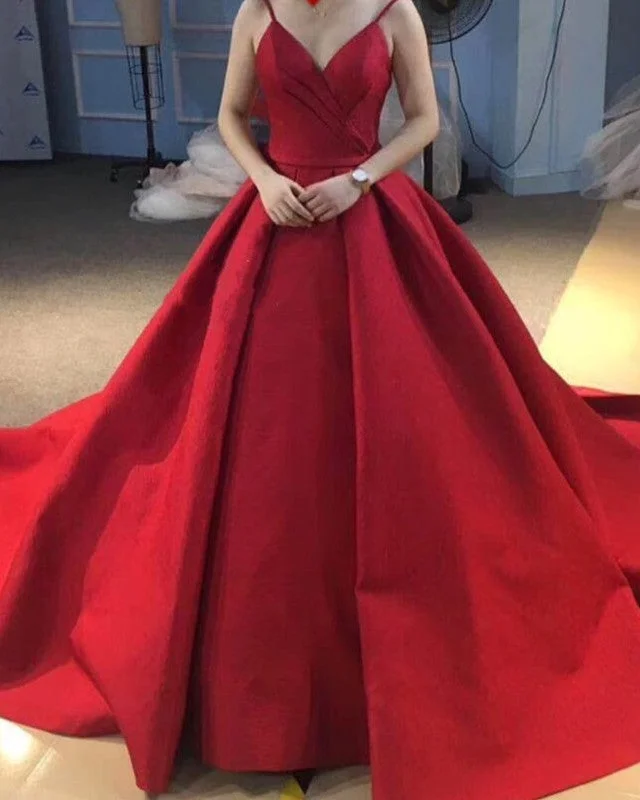 Elegant Satin V-neck Bodice Corset Ball Gowns Prom Dresses