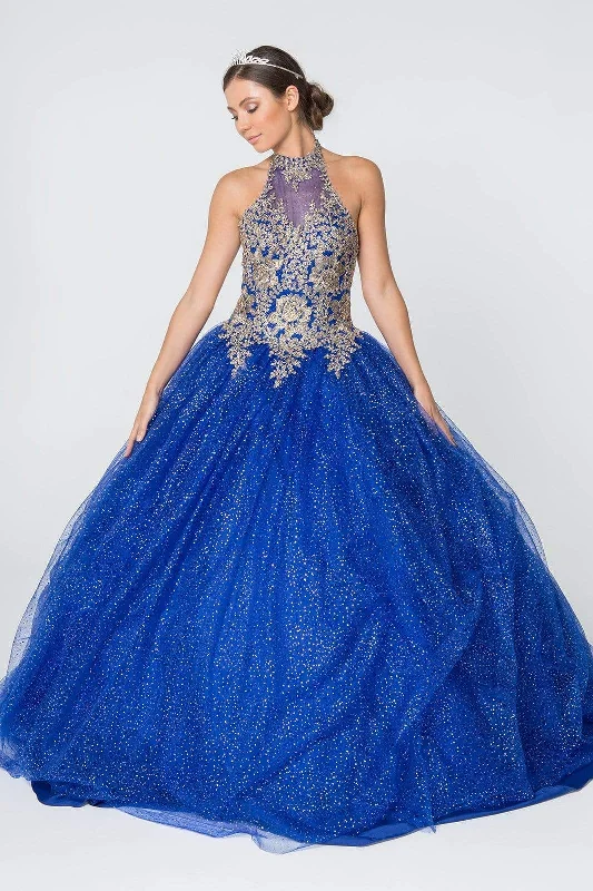 Elizabeth K - GL2805 Gilt Embroidered Halter Glitter Ballgown