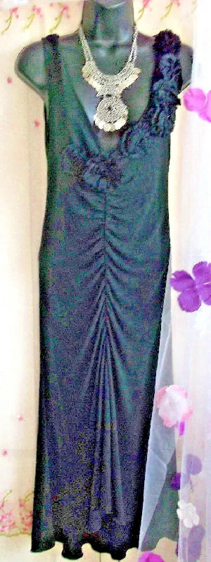 Gorgeous Black Dress By Moschino Cheap and Chic size 10, rose ruffle detail/plun