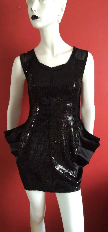 Heaven Black Sequined Dress Size S/M -10-12 uk (Unusual/Quirky) knee length