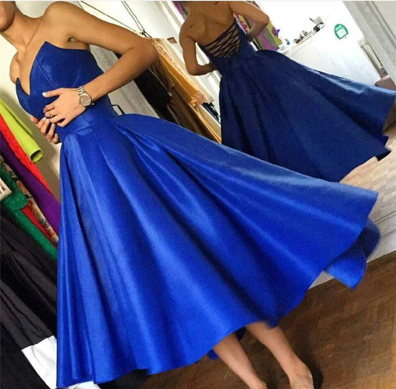 High Low Hem Style Satin Corset Back Prom Dresses