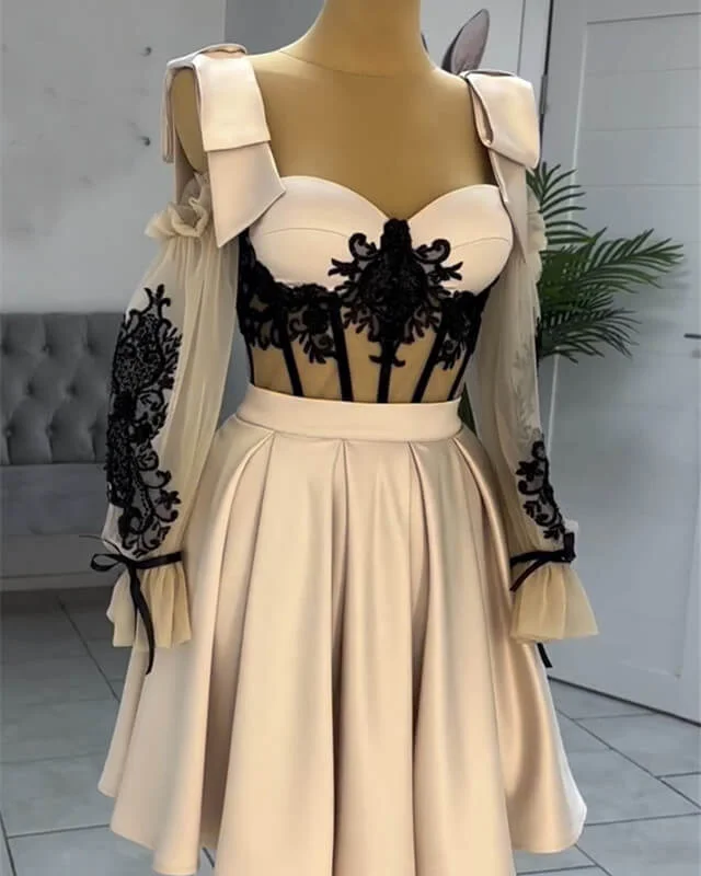 Short Nude Satin Lace Embroidery Corset Dress